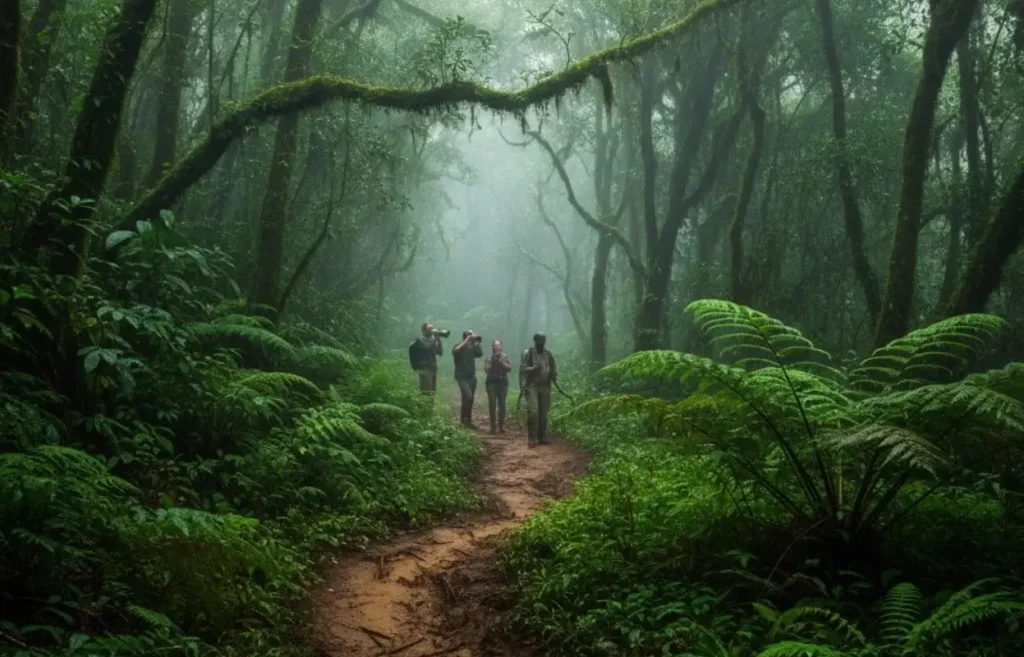 Guided forest walk trail in Bwindi Impenetrable National Park