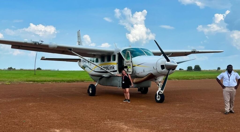 An Aerolink Uganda charter plane on the airstrip at Murchison Falls National Park
