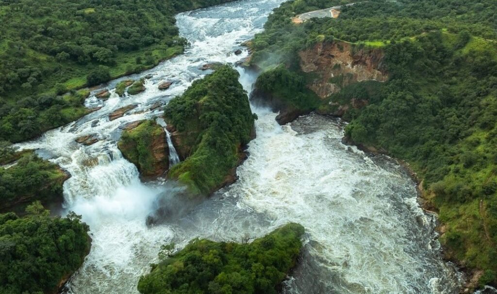The powerful cascade of Murchison Falls where the Nile forces through a seven-meter rock gap in Uganda