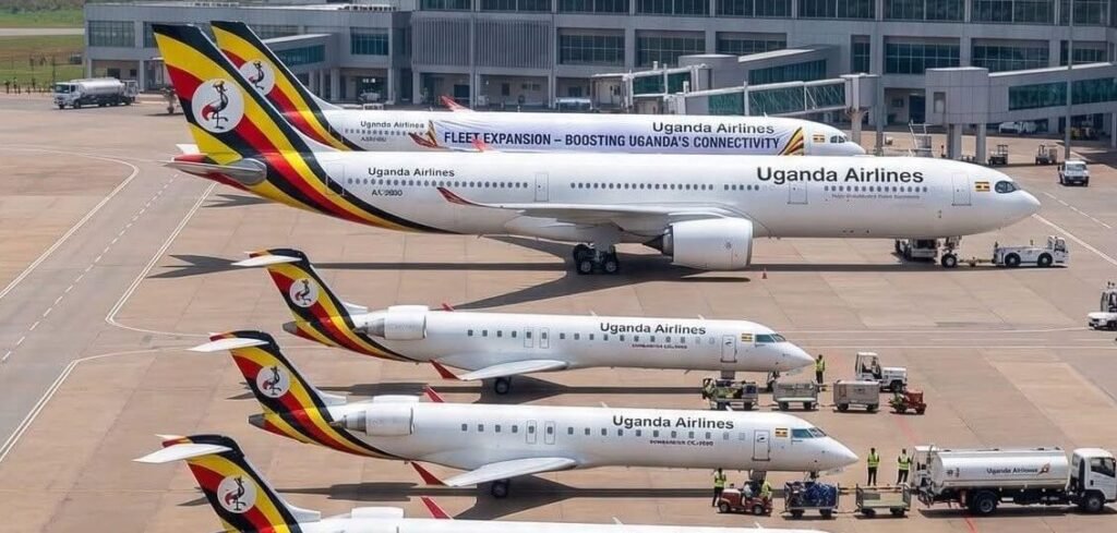 Uganda Airlines fleet parked at Entebbe International Airport