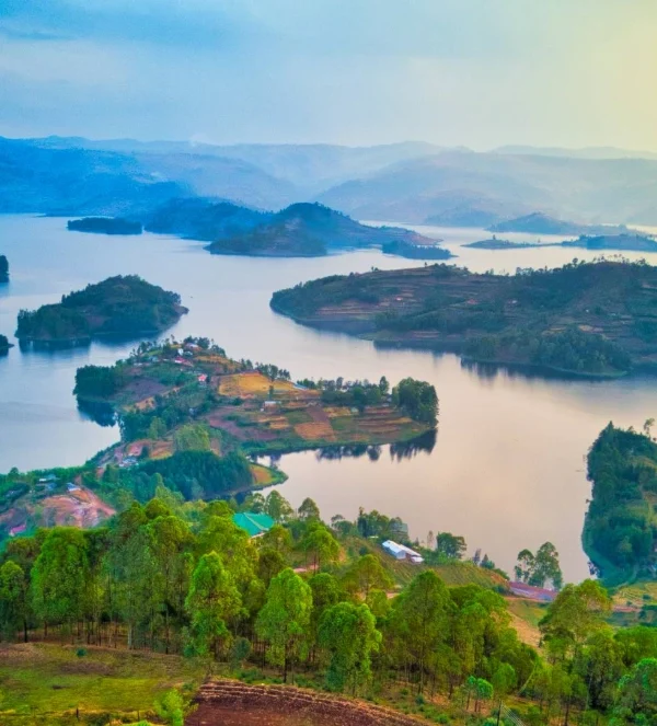 Scenic islands of Lake Bunyonyi Uganda near Bwindi after gorilla trekking